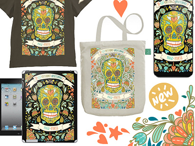 Sugar skull flat floral marushabelle print skull vector