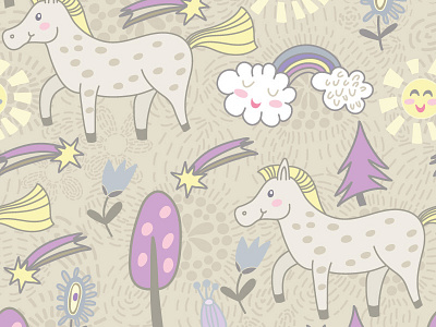 Seamless Pattern" Sweet horse" animal flat floral marushabelle print vector