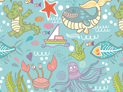 Sea seamless pattern fish marushabelle sea sweet vector