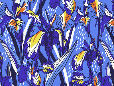 Iris pattern blue bright floral flower flowers graphics isris marushabelle pattern vector