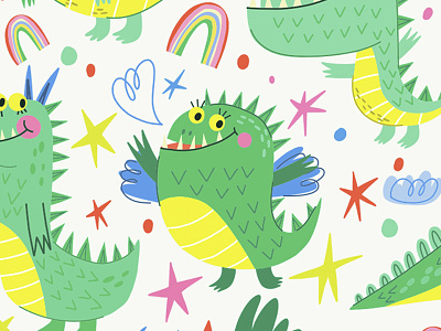 Cute Dragons characterdesign children pattern dino dragon flat marushabelle pattern seamlesspattern vector