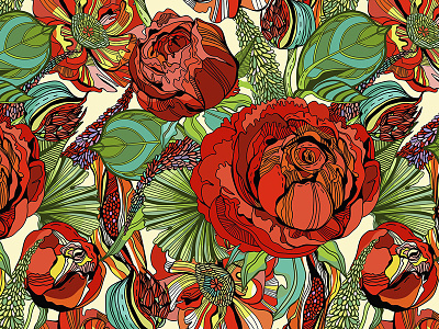 Red rose pattern floral floral pattern flower marushabelle pattern vector