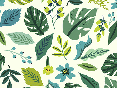Tropical leaves dr flat leaves marushabelle pattern tropical leaves vector
