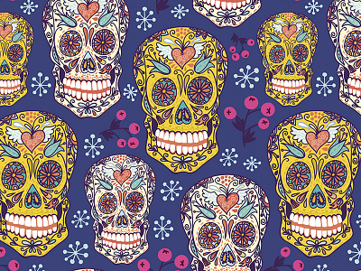 Skulls pattern bright cozy flat flower marushabelle skulls sweet wreath