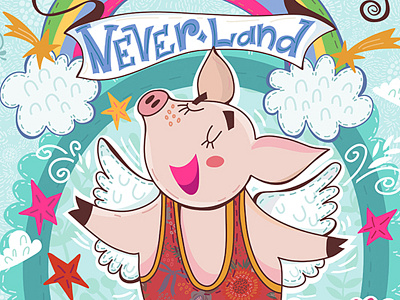 When pigs fly animals character funny marushabelle pig rainbow sweet vector