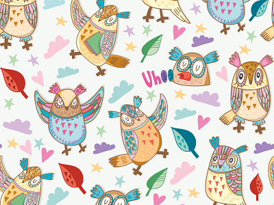 Cute Owls Pattern bird cozy cute flat flower marushabelle owl sweet