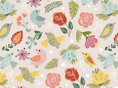 Cute pattern of birds and flowers