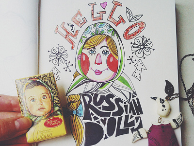 Hello from Russian doll cozy flat flower marushabelle sketch sweet