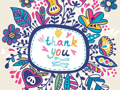 Thank you bright crazy pattern flat flower marushabelle