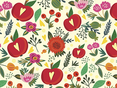 Apple pattern apple bright color crazy pattern flat flower marushabelle red