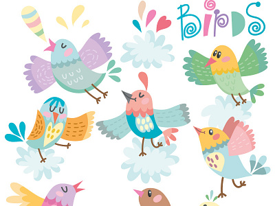 Cute birds birds cat flat marushabelle sweet vector