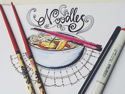 Noodles food marushabelle noodles seamless sketch