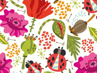 Summer Pattern illustration ladybird marushabelle pattern poppy summer