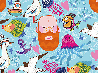 Fisherman's Dream bright marushabelle pattern red haired sea summer