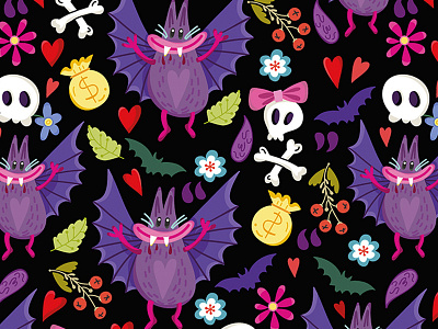 Vampire Bat Pattern bright flowers funny marushabelle pattern skull summer vampire