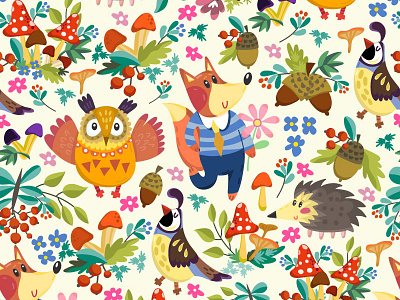 Autumn Pattern animals autumn bright floral marushabelle pattern