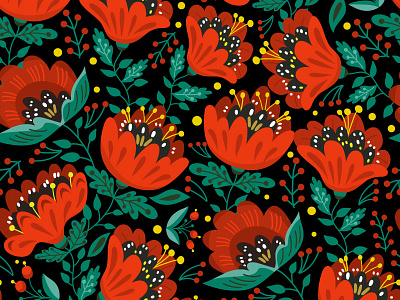 Poppies bold pattern birds colors folk marushabelle pattern poppies russian