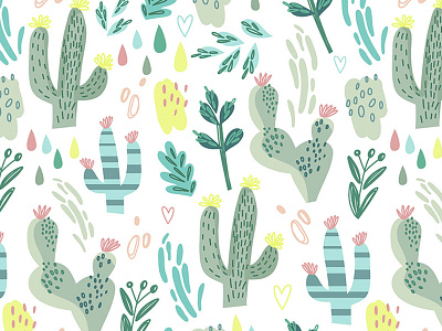 Cacti cute pattern cacti folk marushabelle pattern