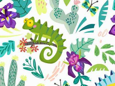 Chameleon pattern chameleon character happy marushabelle spring tropical