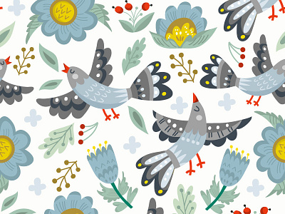 Birdy pattern bird character flowers marushabelle spring