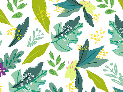 Spring tropical pattern flowers hand draw leaves marushabelle spring