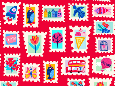 Stamps Colections pattern flowers hand drawn marushabelle space