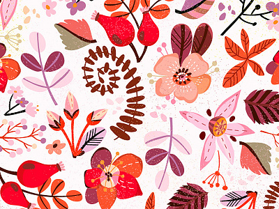 Fire floral pattern berries magic marushabelle pattern vector