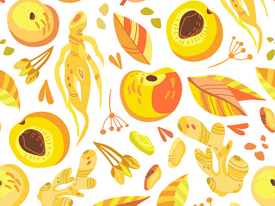Yellow fruity energy pattern berries magic marushabelle pattern vector yelloww