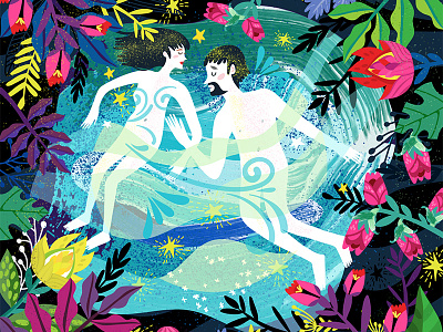 Magical Couple floral illustration magic marushabelle night vector