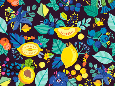 Blue berries + lemon pattern berries fruity lemon marushabelle patterns