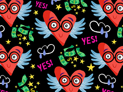 Crazy Hearts cartoon characters hearts illustration marushabelle pattern