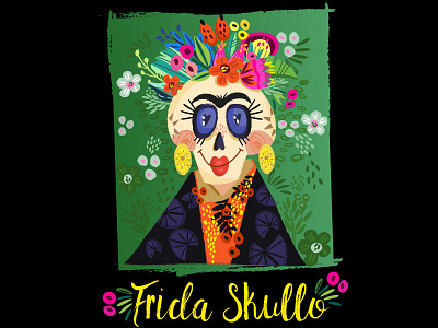 Frida Skullo floral floral skull frida funny illustration marushabelle skull tropics