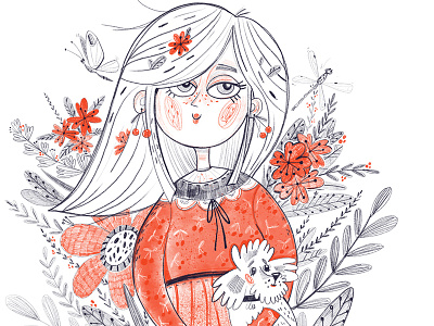 Cherry Blossom Girl bloom dog girl girl illustration happy love marushabelle people