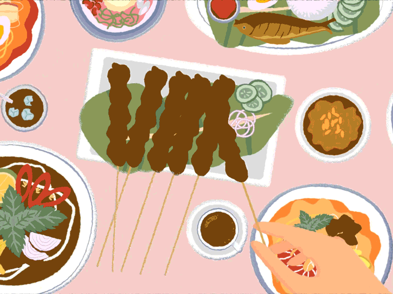 Penang Food animation design cendol char kuey teow characterdesign curry mee food hokkien mee ice kacang illustration kopipeng laksa malaysia motion animation nasi lemak penang satay