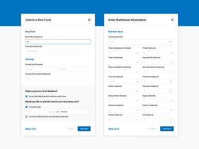 MyFitnessPal - Submit New Food - Modal daily ui dailyui food app form form design form field forms light ui modal modal window myfitnesspal nutrition popup ui