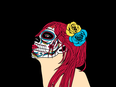 Difunto apparel day of the dead face girl illustration painted rose shirt tee women