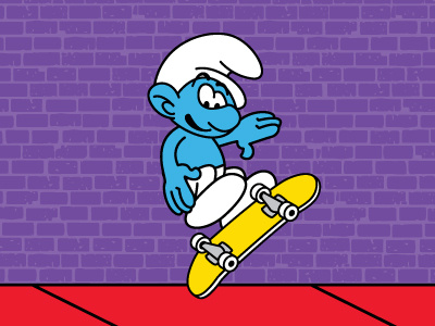 Ollie Smurf art cartoon character drawing illustration pop pop art skate skateboarding skating surfs vector