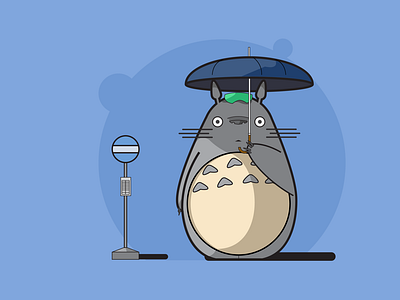 Totoro Waiting Bus Flat Illustration