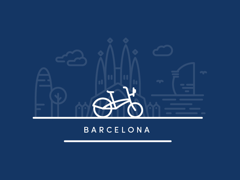 Barcelona city sagrada familia illustration city spain bike icons bcn barna barcelona
