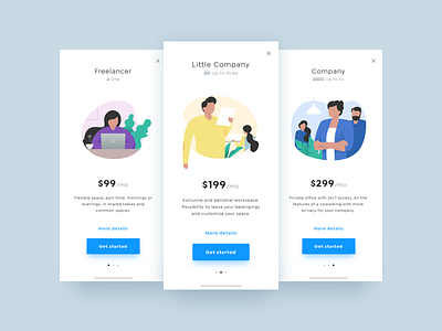 Coworking pricing app coworking illustration iphone x mobile onboarding plans price pricing ui