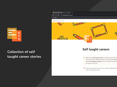 Self Taught Careers branding development education interface minimal no code side project stories ui uxdesign