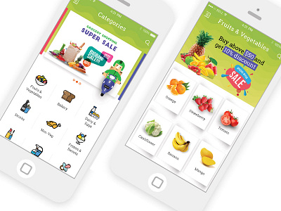 FreshGop app delivery design fruits grocery illustrator iphone mockup photoshop screen store vegetables