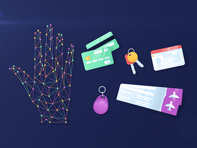Biometric Network credit card dots fob hand id keys network plane tickets