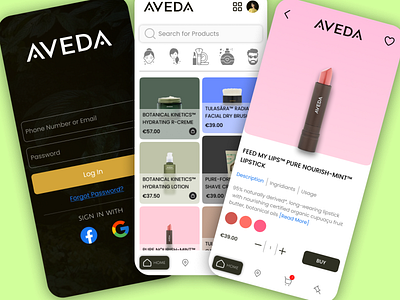 AVEDA - The Cosmetic Brand | UI adobe xd branding design figma graphic design illustration logo mobile mobile app ui ux vector
