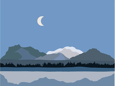 Ночной пейсаж возле гор app graphic design illustration logo vector