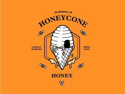 Honeycone Honey Label bees cone honey honeycomb honeycone illustration label packaging