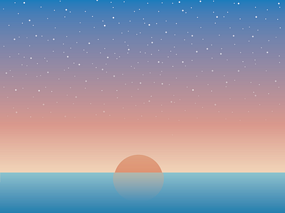 Still Waters flat illustration ocean reflection sea sky stars sunset water