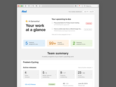 Weekly Summary Email aha blue dashboard data email email design responsive status ui
