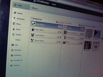 Late 2011/ Omnikitchen re-design admin bootstrap categories hierarchy menu restaurant sidebar