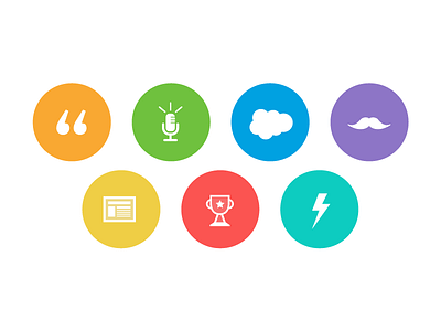 Colorful Icons branding circle cloud color icons lightning bolt microphone mustache news quote trophy